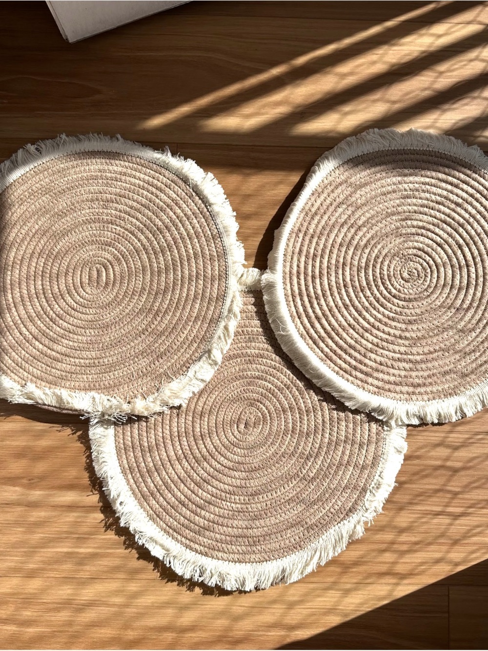 Woven Round Fringe Placemats - Neutral Set of 3